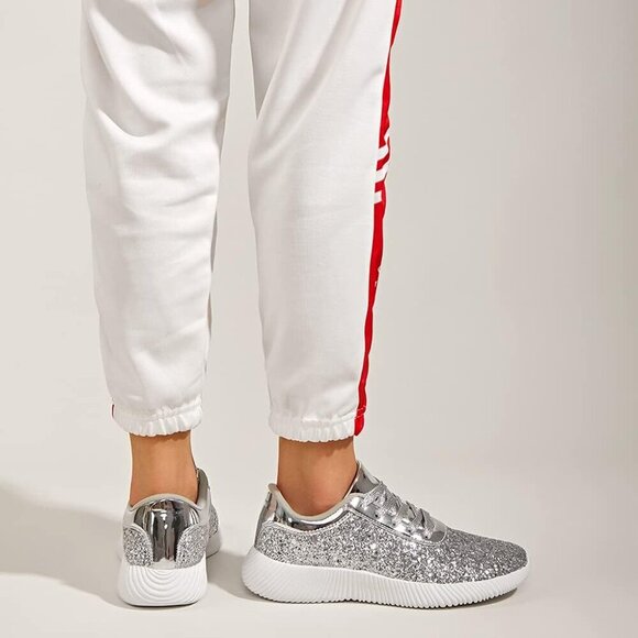 LUCKY STEP Women Silver Shoes Sparkly Lightweight Metallic Sequins Tennis Shoes - Picture 6 of 9